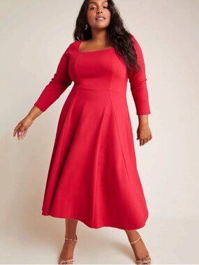 NWT Anthropologie Maeve Red Jocelyn Fit & Flare Midi Dress in Women's 1X